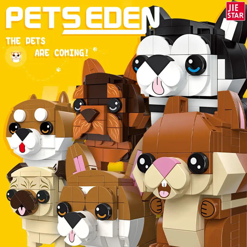 JIESTAR 661 Pcs 6 Styles Mixed Small Cute Dog Puppy Animal Figure Building Block 2023 Novelty Gift Set For Kids 6 Plus Years Old