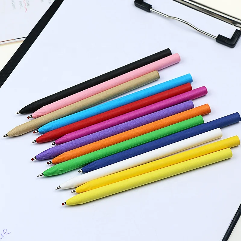 Recyclable School Stationery Kraft Paper Ball Pen with Logo Kids Colorful Paper Mate Pens Can Make Set