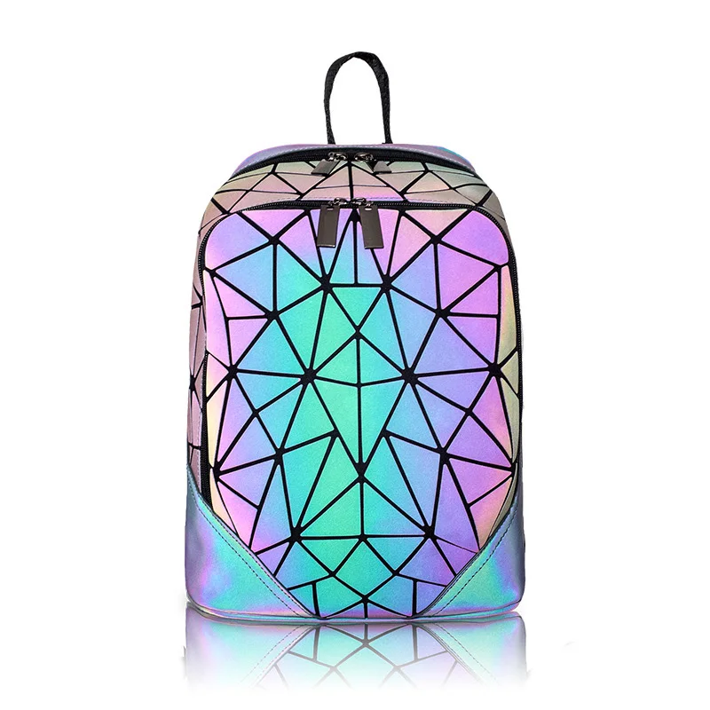 2024 fashion style multi function fanny crossbody backpack geometric plus size luminous leather reflective rainbow chest bag