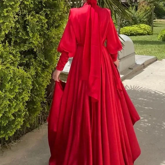 Custom Muslim Wear Manufacturers Dubai Muslim Satin Modest Wedding Party Prom Evening Maxi Dress For women