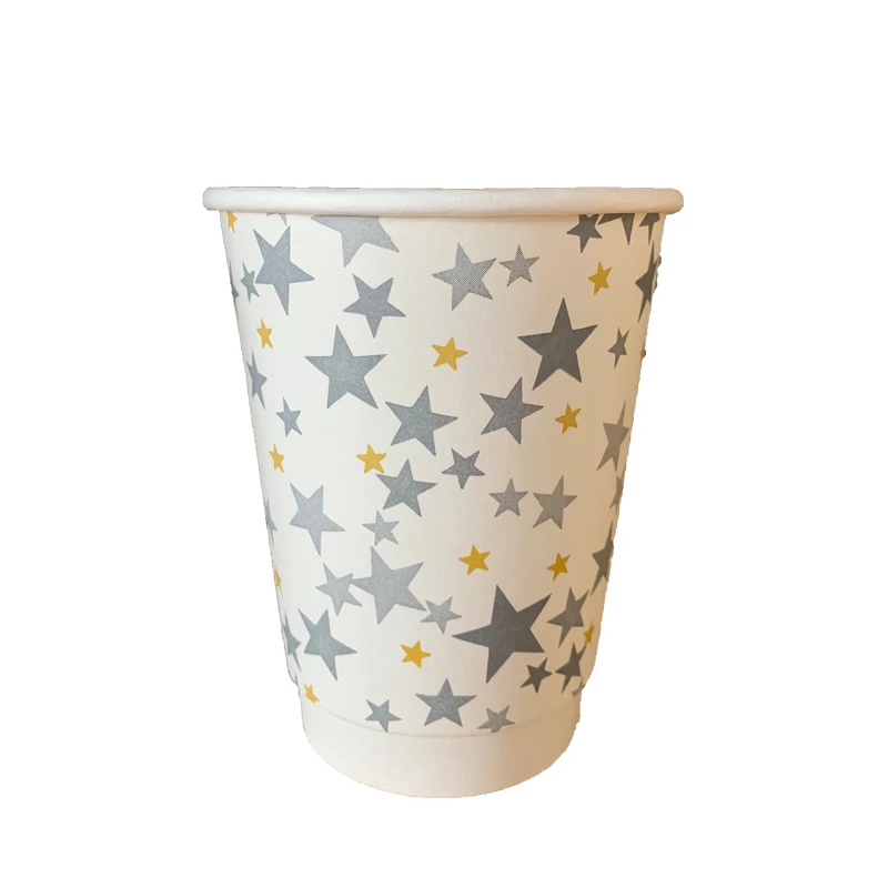 Gold high grade hollow double wall paper cups with lid for hot chocolate