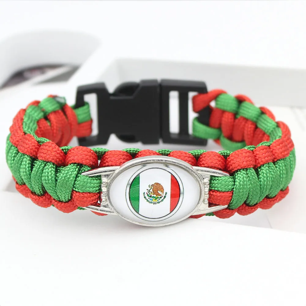 Wholesale Custom Nylon Webbing Hand Woven Alloy Metal Flags Bracelets For Men Women