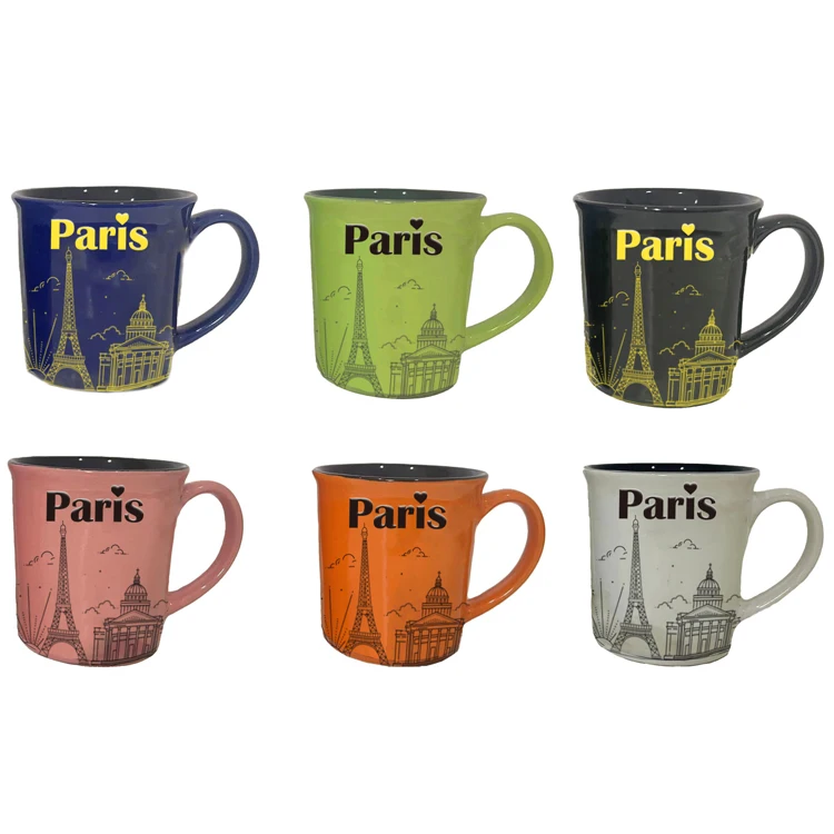Factory custom embossed 3d logo ceramic drink cup tourist gift france paris souvenir mug