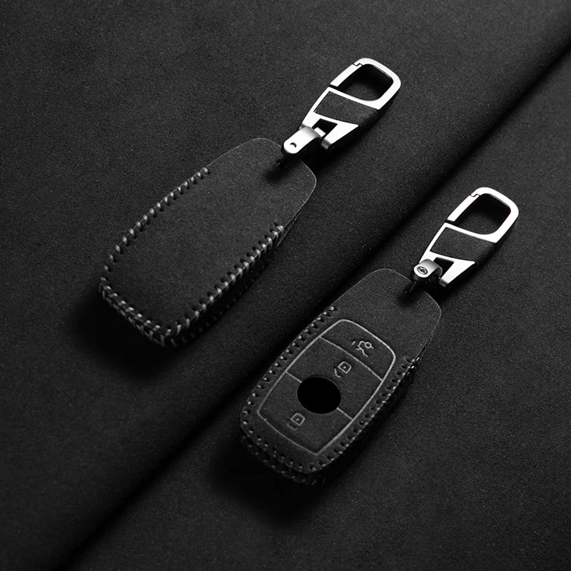 Leather Car Key Case For Mercedes Benz A B C E S G Class GLC CLE CLA GLB GLS W177 W205 W213 W222 X167 AMG Fob Suede Accessories