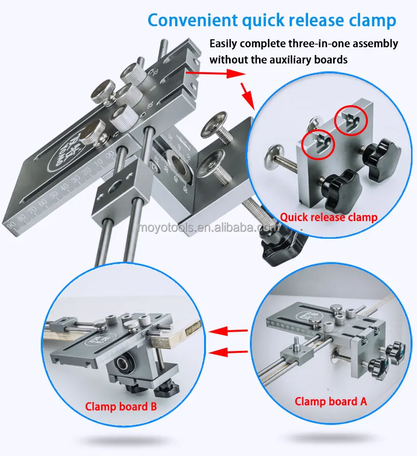 Upgrade Precision 3 In 1 Dowelling Jig Wood Hole Drilling Guide Woodworking Tool Kit With 600 mm Rods and Auxiliary Board