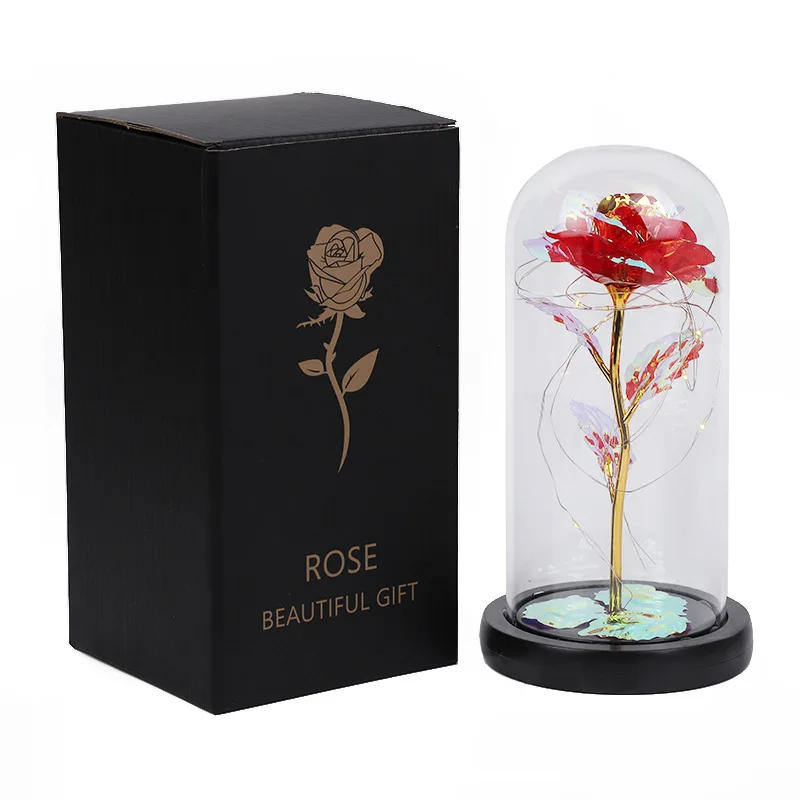 Led Galaxy24k Gold Eternal Rose Light Up Rose Flower Gift Glass Dome Flower Lamp For Home Christmas Decorative Holiday Lighting