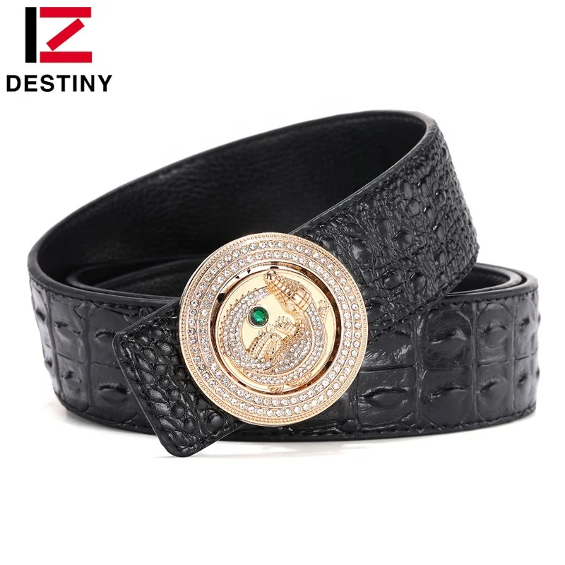 Вращающаяся Пряжка со стразами модный роскошный мужской ремень из натуральной крокодиловой кожи от известного