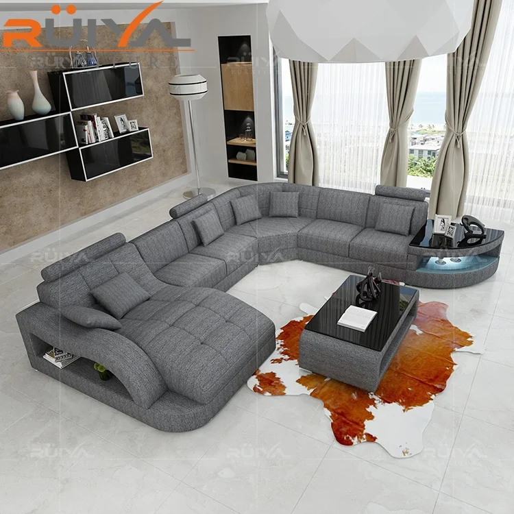 Germany design Luxury furniture Best selling  U shaped modern fabric sofa set with LED Light