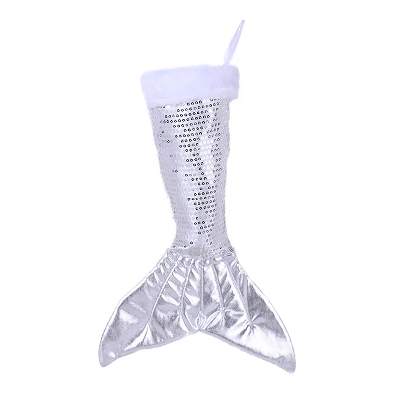 BSCI SJ083 sewing sequins silver holiday stockings Xmas mermaid tail hot-stamping cloth