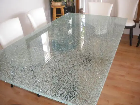 3+3/4+4/6+6mm Colored Bespoke Decorative Tempered Cracked Ice PVB Laminated Glass Broken Glass for Dining Table Decoration
