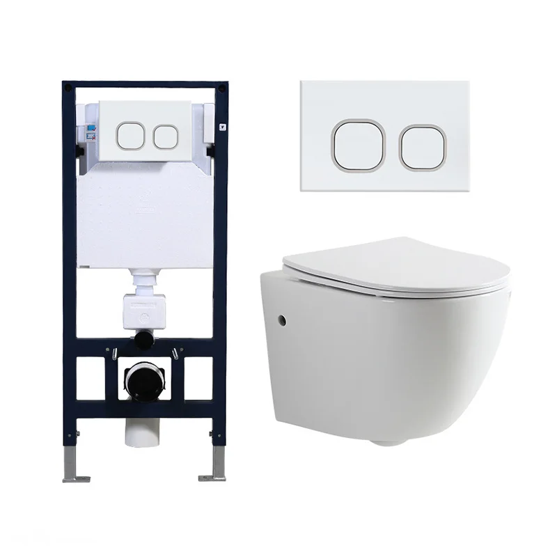 Round Rimless Sanitary Ware Ceramic Easy Clean Save Space Wall Hung Toilet