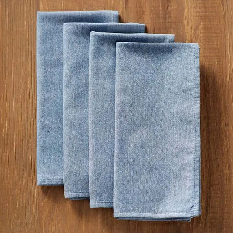 Blue Crinkle Real Linen Fabric Table Napkins For Airlines Restaurants Custom Color