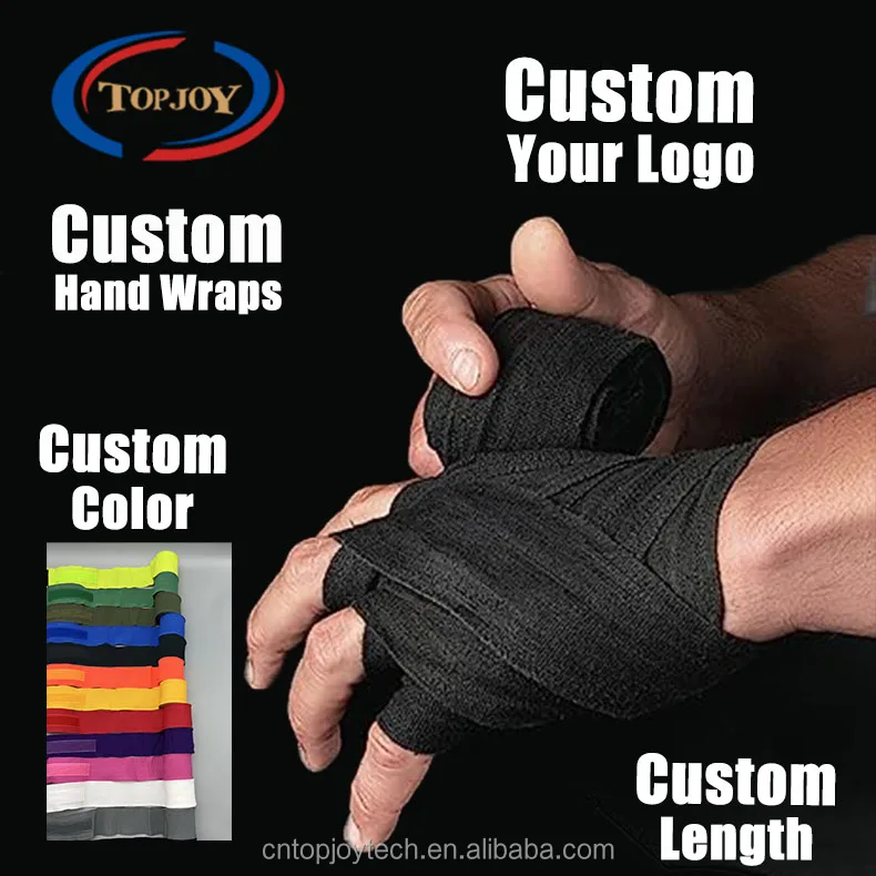 High Quality Polyester 120inch 180inch Semi Elasticity Boxing Bandages Custom Logo Widen Velcro Boxing Hand Wraps