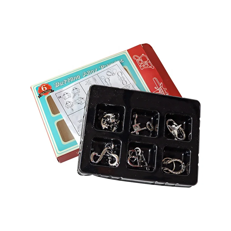 C01002 6pcs alloy keychain puzzles brain toys Set of 6 mini cast puzzles brain games kids toys metal brain teaser