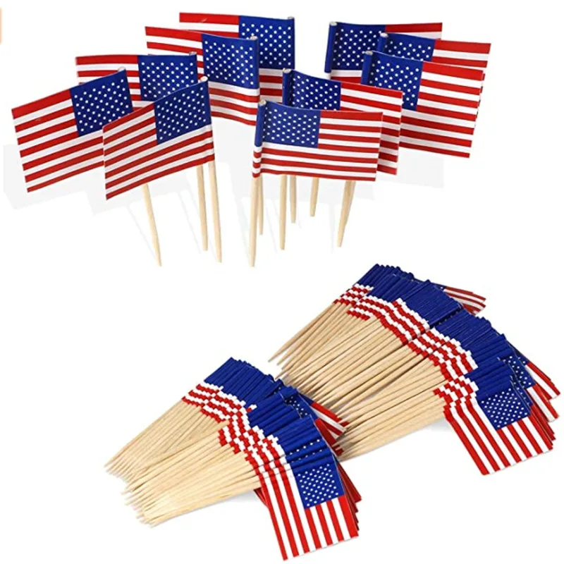 Disposable Eco-friendly Party Wooden Toothpick Flag Natural 6.5cm Or Customize Logo Bamboo Food Flag Bread Cake Flag Decoration