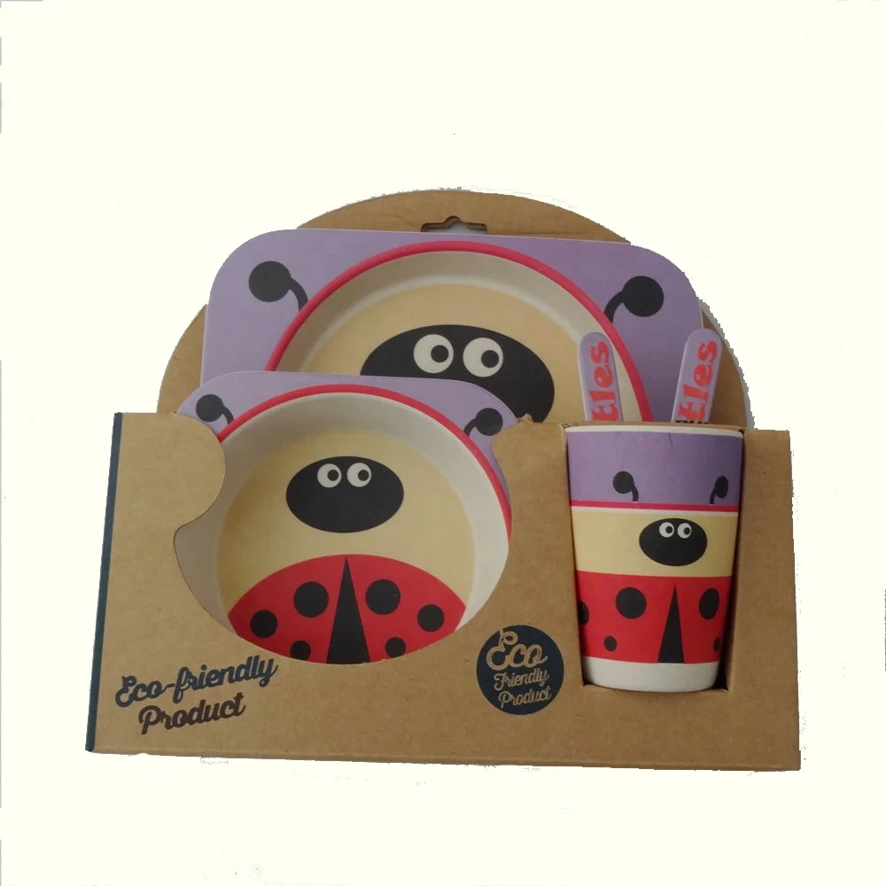 Classical BPA Free Bamboo fiber kids dinner sets bamboo baby bowl Toddler feeding plates bowls cups non toxic