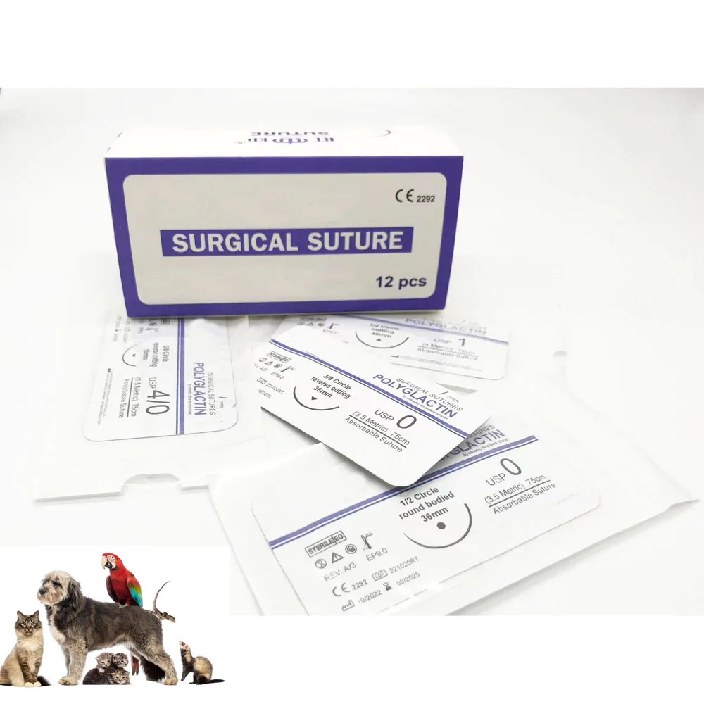 18 years manufacture price sterile absorbable PGLA POLYGLACTIN 910 surgical sutures for animal dog cat vet pet veterinary use