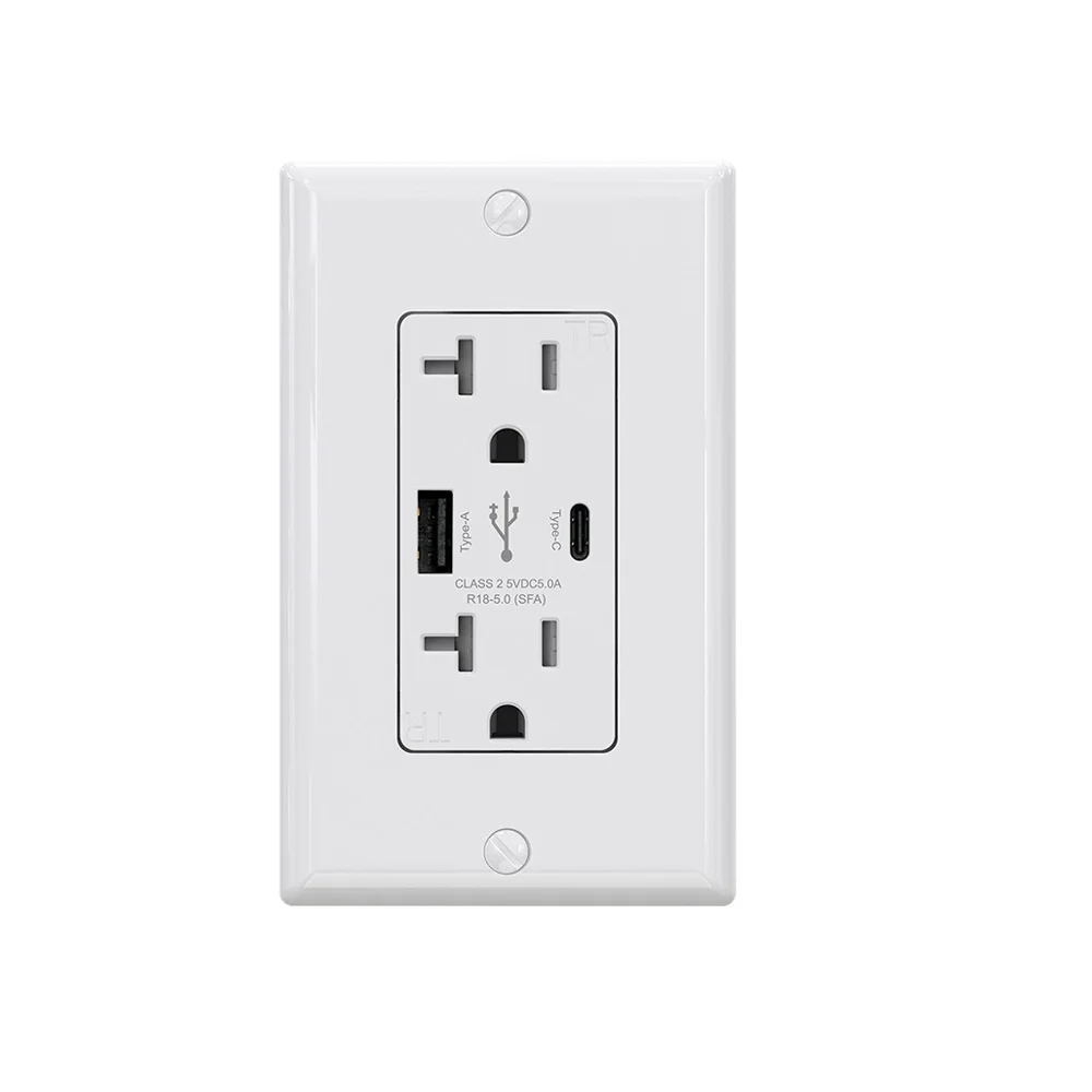 Local Stock 20A 5-20R In-wall Outlet 5.0A USB C&A FCC UL CUL quick charge usb c 25W usb wall plug