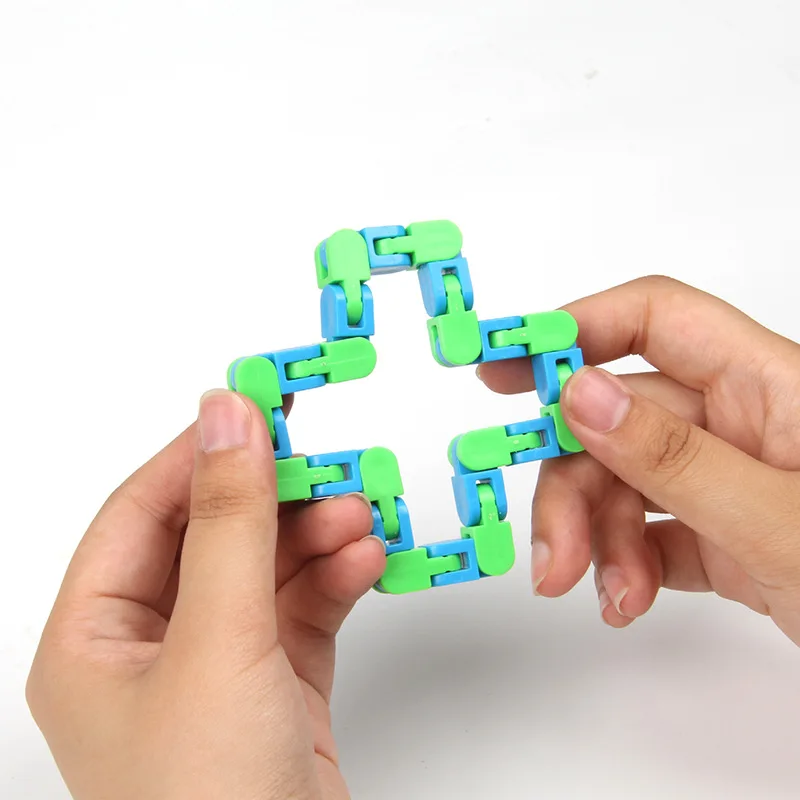 Fidget Sensory Toy Snake Puzzles Deformation Plastic 24 Links Bike Chain Wacky Tracks Snap Fidget Toy For Kids