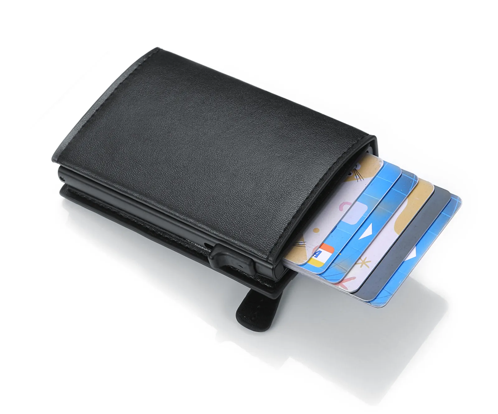 
2020 Trendy Colorful PU Leather Metal RFID Blocking Money Clip Front Pocket Card Holder 