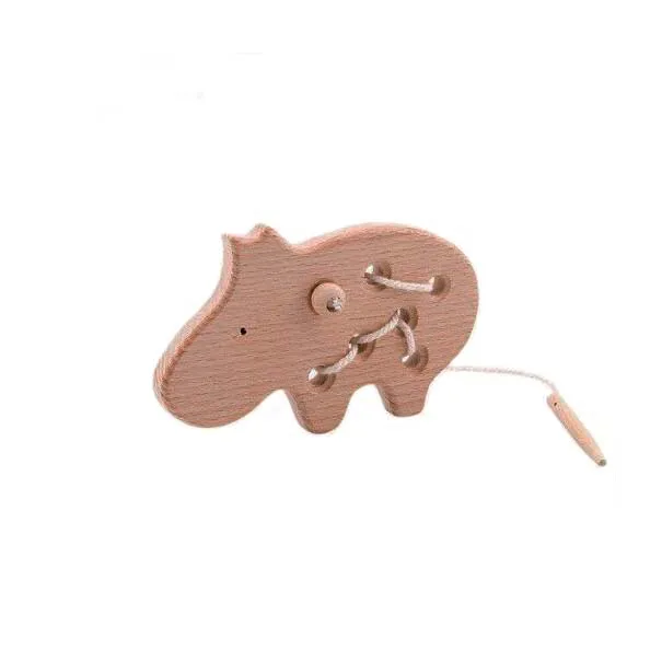 Wooden Animal Bear Lacing Threading Game Toy