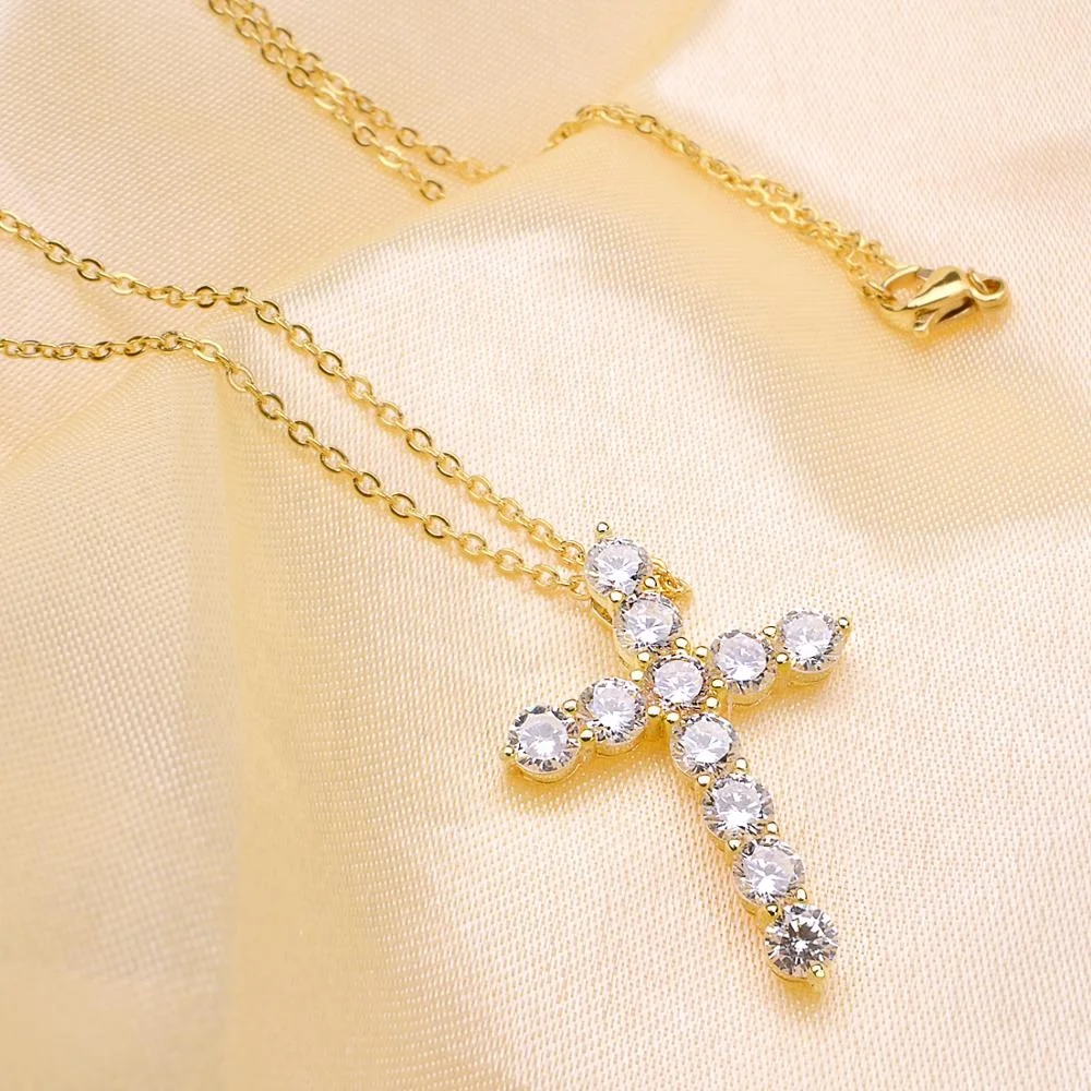 GBP Christian Jesus Cross Religious Pendant Necklace Jewelry Delivery Silver White Zircon 11