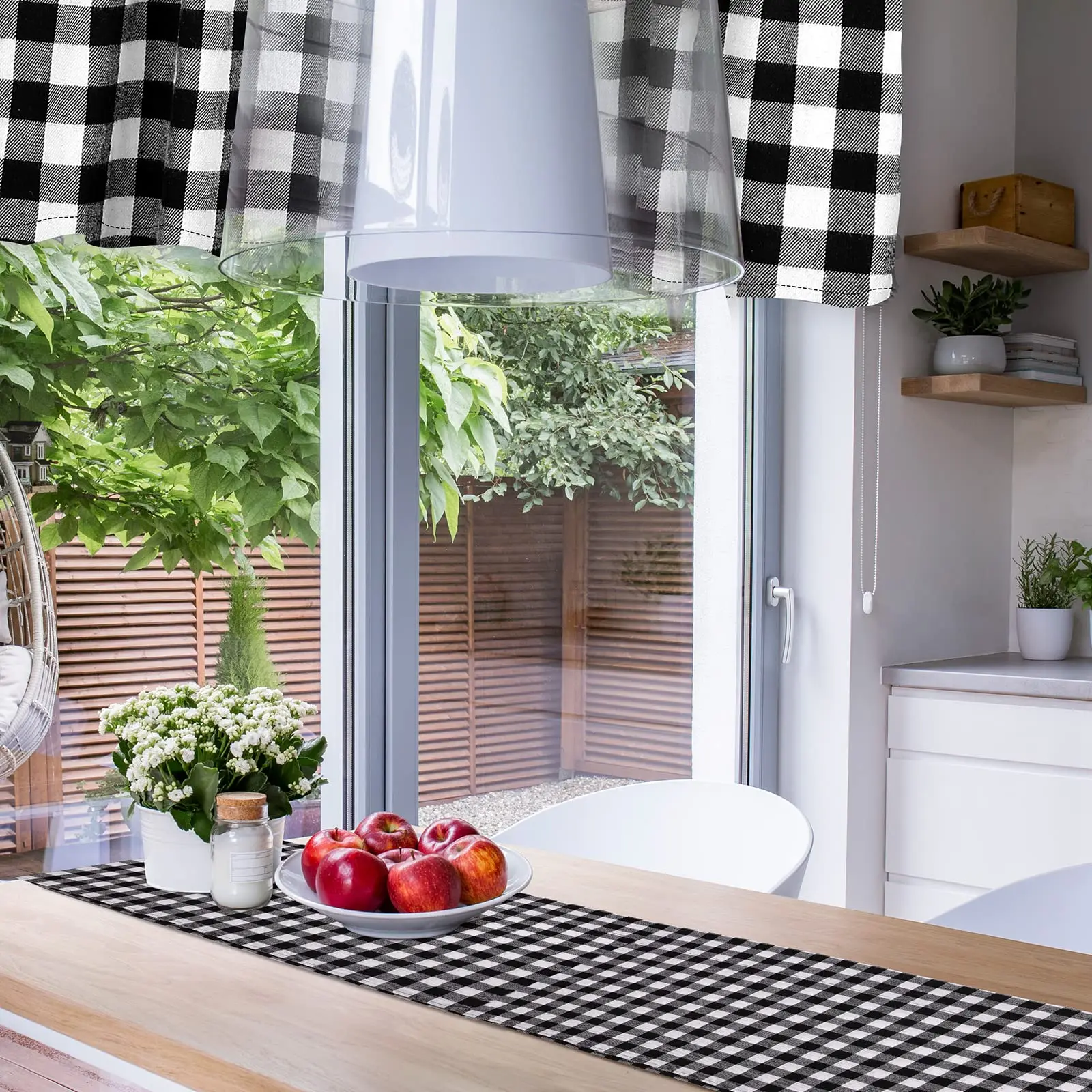 Buffalo Window Valances 4PCS Farmhouse Design Rod Pocket Buffalo Plaid Curtains for Kitchen Bathroom Living Room 16x56in