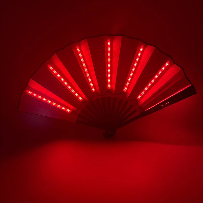LED Glowing Folding Fan,Colorful Chinese Hand Held Clack Fan,Festival Fan,LED Flashing Rave Fan,Light Up Folding Fan (red)