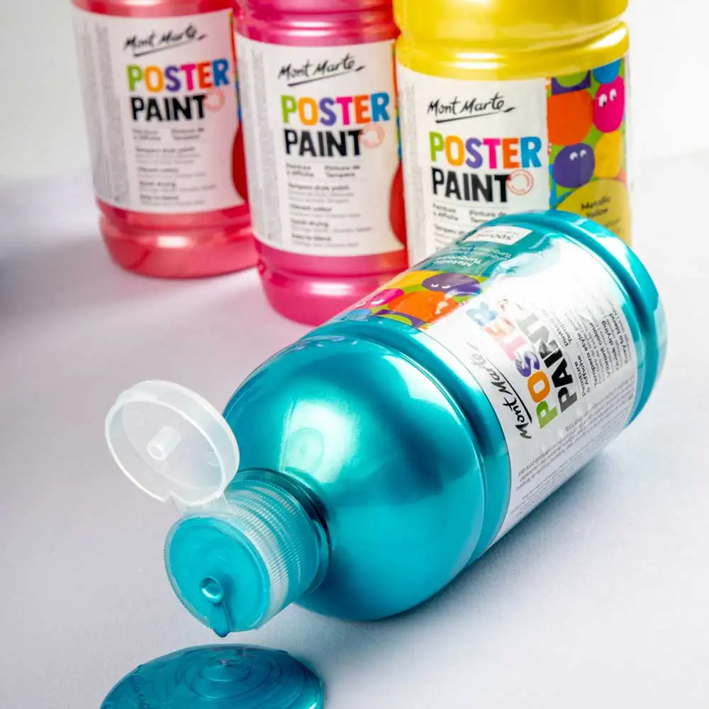 Mont Marte Poster Paint 500ml - Metallic Turquoise artist paint
