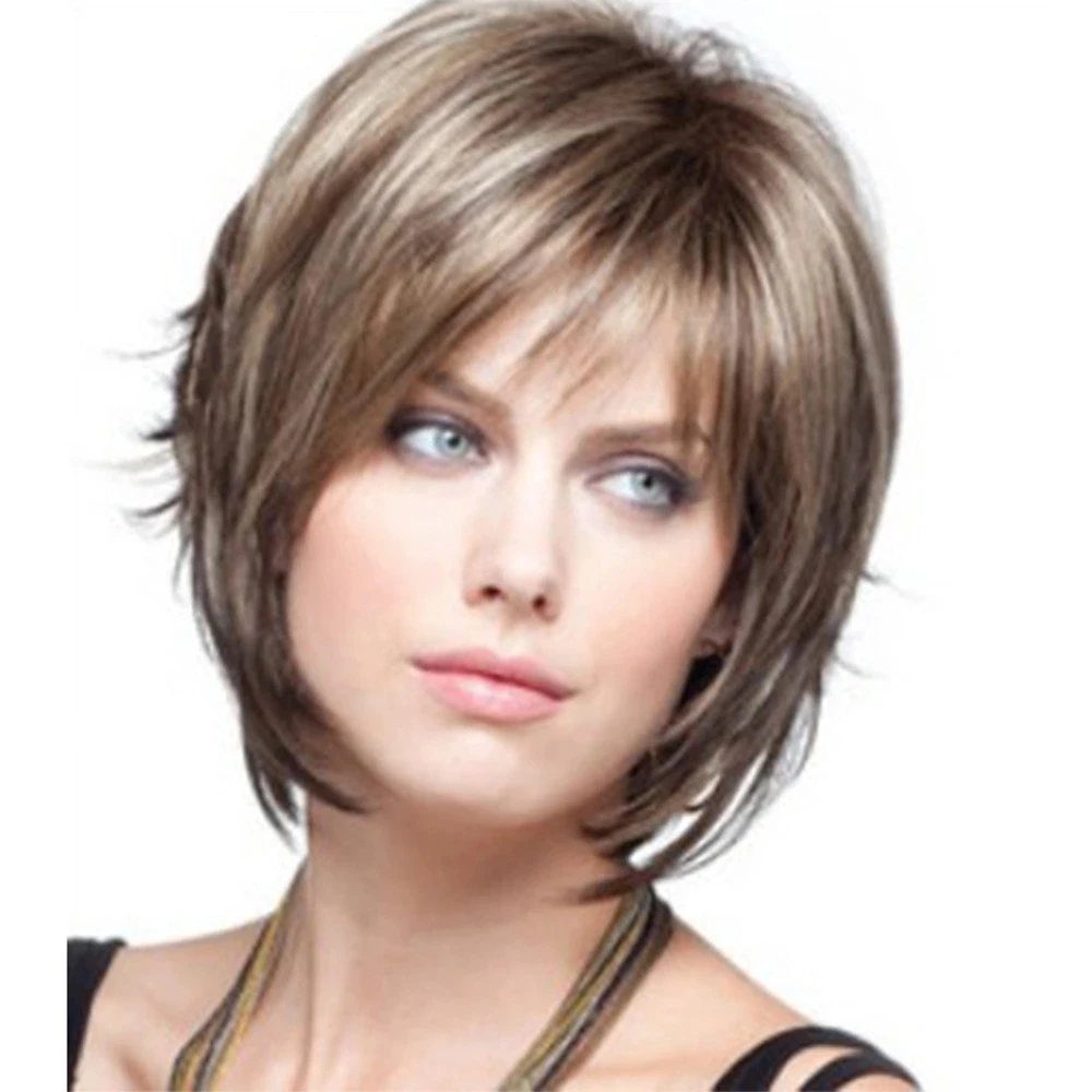 Synthetic Hair Wig Straight Short Women Brazilian Remy Hair Wig with Bangs