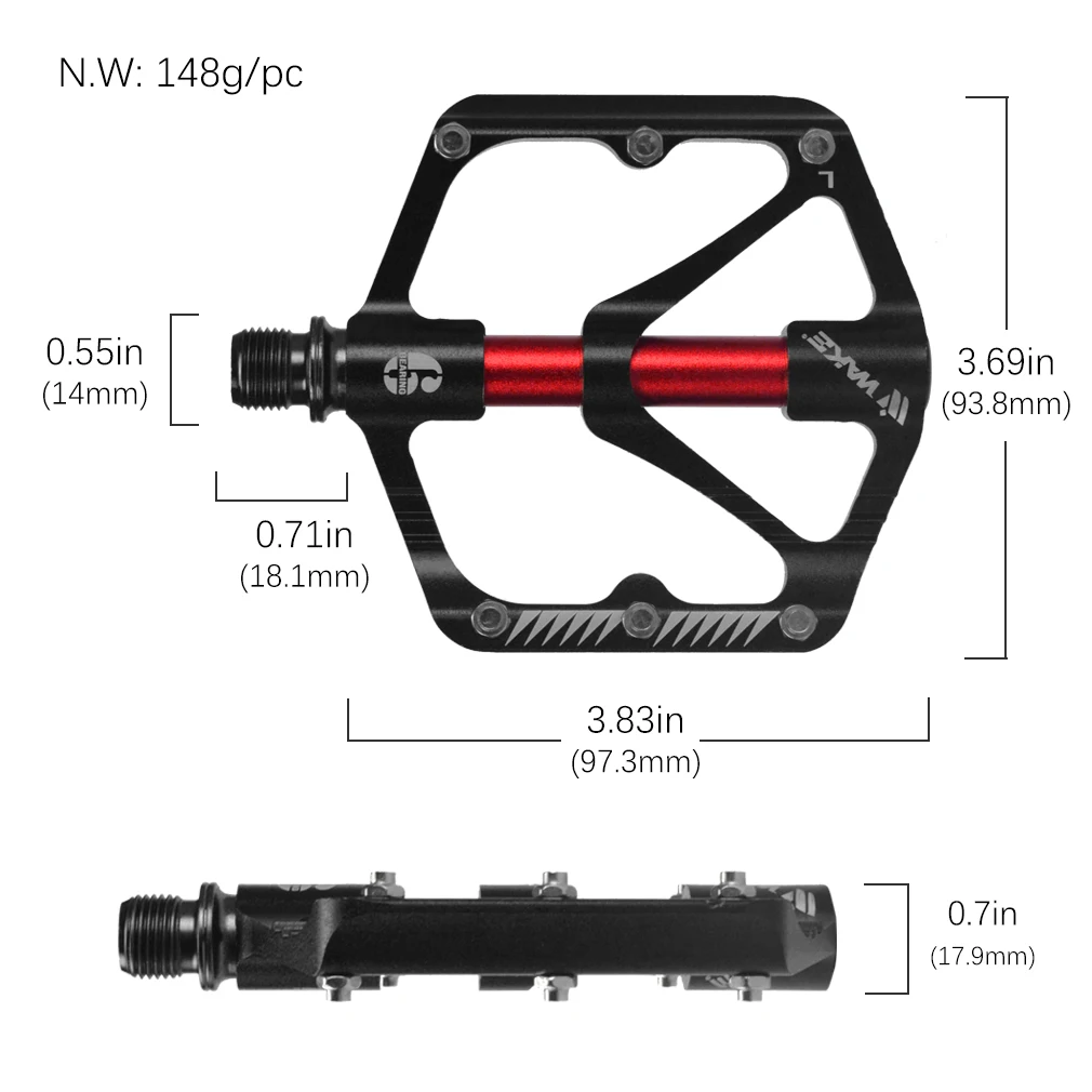 WAKE Mountain Bike Aluminum Alloy 3 Bearings Pedal Road Bike Ultra-light Palin Pedal Bicycle Pedal Bicycle Parts