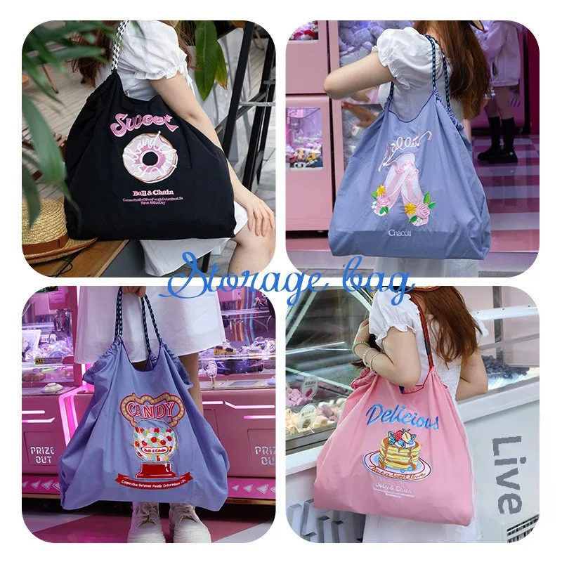 Embroidered Eco-friendly Shopping Bag Foldable Single Shoulder Canvas Crossbody