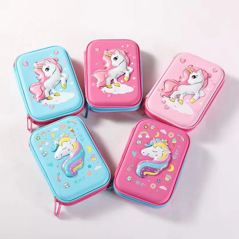 Promotional student gifts Pencil Holder insert Hard Shell Stationery Box cute Cartoon Unicorn EVA Pencil bag for kids
