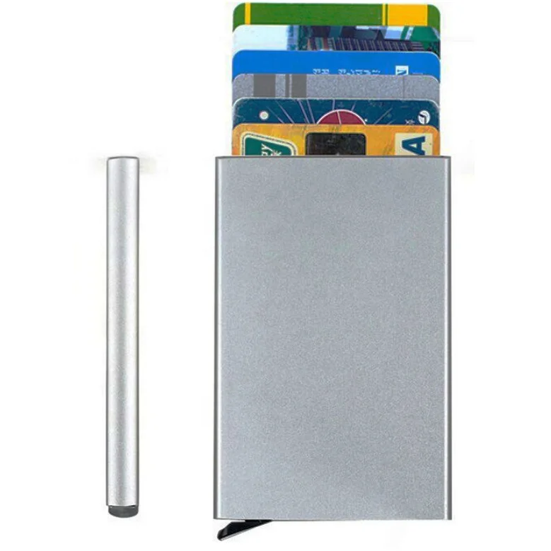 From Stock inventory Slim Aluminum Card Holder Wallet for Men RFID Blocking Minimalist Metal Pop Up Wallet with Gift Box
