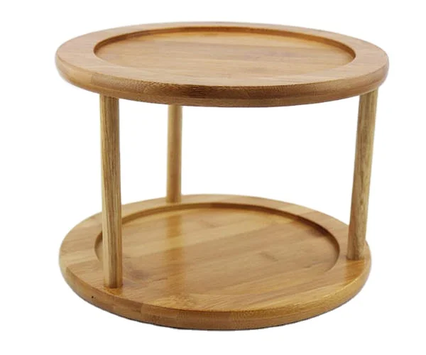 hot selling lazy susan rotatable two-tire table bamboo wooden spice jar organizer in stock