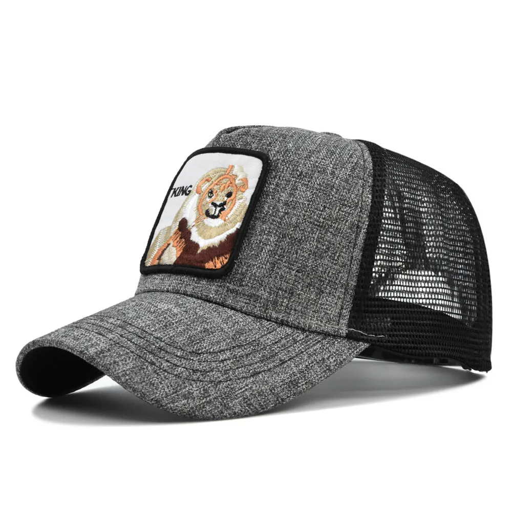 High Quality Custom Logo Fashion Design Animal Pattern Cotton Embroidery Mesh Baseball Trucker Hats