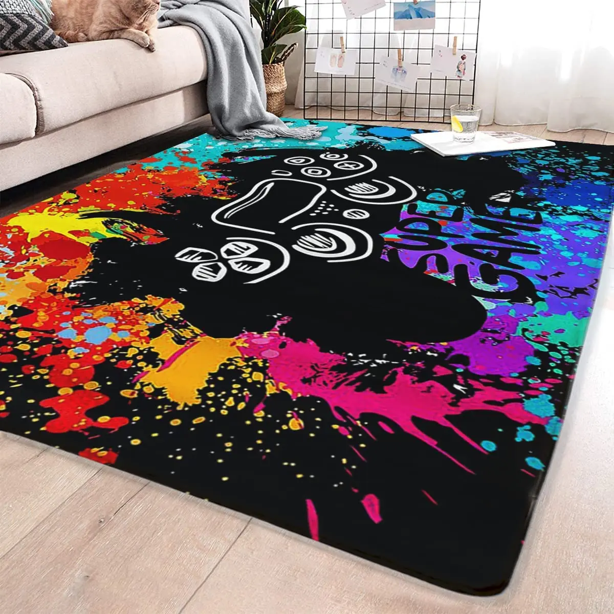 Gamer Rugs for Bedroom Boys Teens Printed Game Gamepad Carpets Living Room Mat Home Decor Non-Slip Crystal Floor Polyester Decor