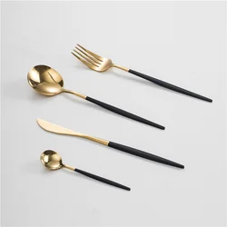 Portuguese Wedding Matt Black And Gold Luxury Flatware Stainless Spoon Stainless Steel Cutlery