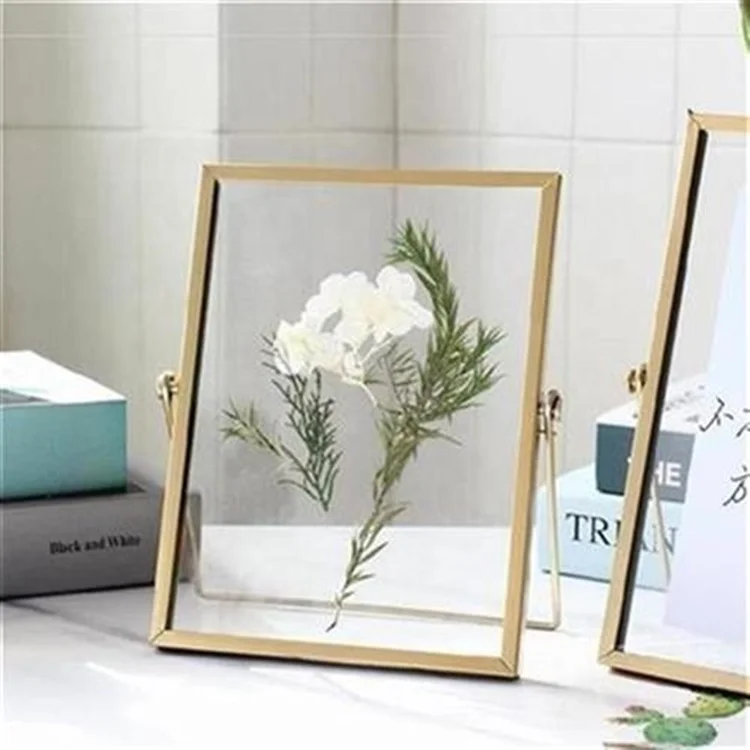 Home Decorative Picture Art Family Photo Frame Glass Copper  Gold Steel Metal Herbarium Photo Frame