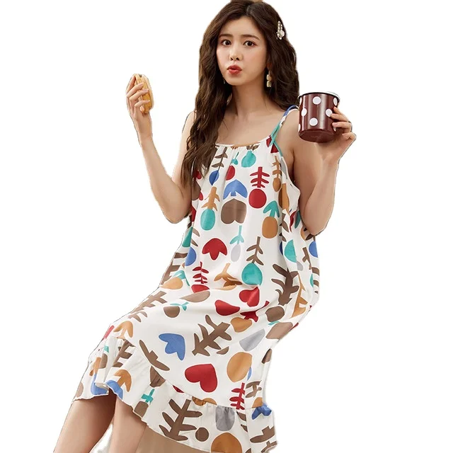 Girls 100% cotton nightgown women in Korea Girl Princess home dress Summer Sexy Halter top dress