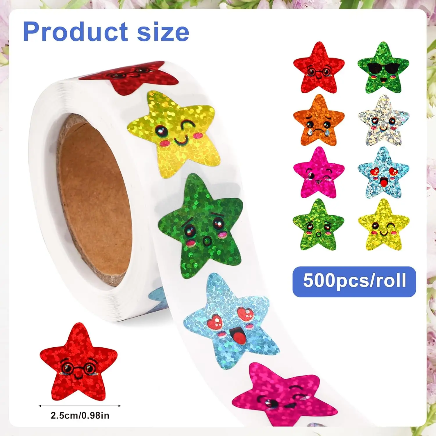 Colored Self Adhesive Sparkly Incentive Star Sticker Glitter Star Stickers Roll for Kids Students Teachers Reward Supplies