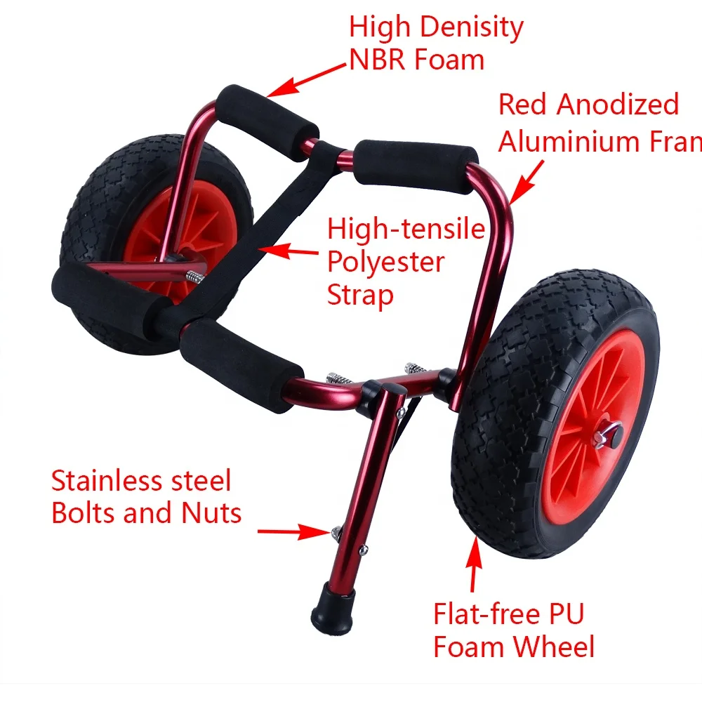 Aluminium heavy duty kayak canoe hand kayak dolly trailer kayak dolly cart with flat free wheels