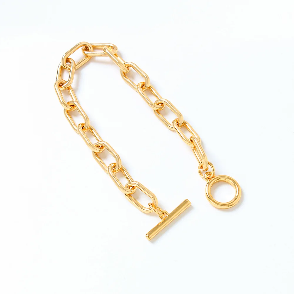 Customized Waterproof 18K Gold Plated Cooper Jewelry Cuban Chain Dainty 7.7inch Link Chain Bracelet for women