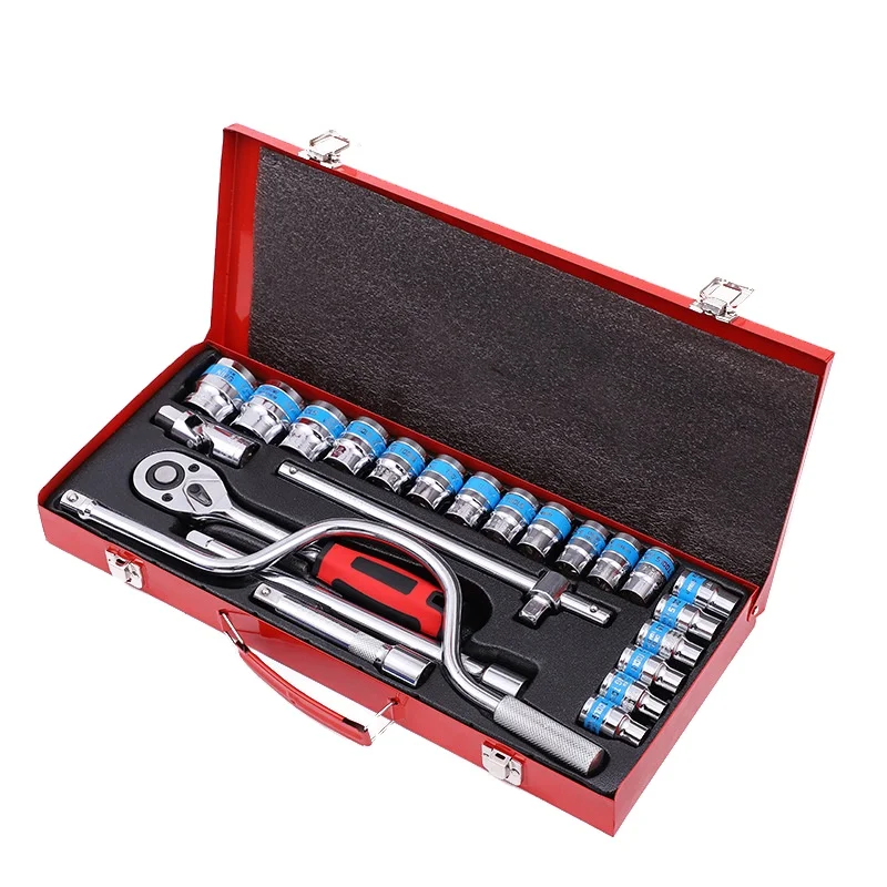 24pcs 1/2 Chrome Vanadium Steel car repair tool box and spanner ratchet wrench socket set