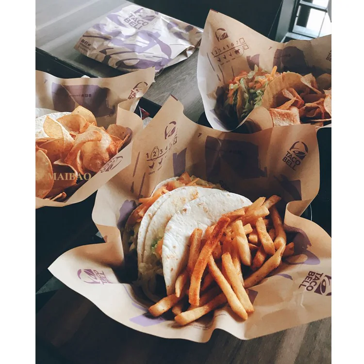 Wholesale wax coated food greaseproof paper sheet pita chicken burrito wrapping paper custom printed mexican taco wrapping paper