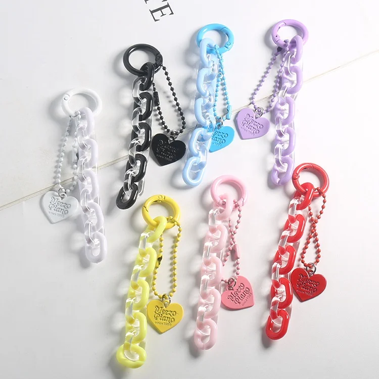 Hot Sold Fashion Candy Color Acrylic Key Ring Charm Key Chain Accessories Ring Spring Buckle Custom Key Chains