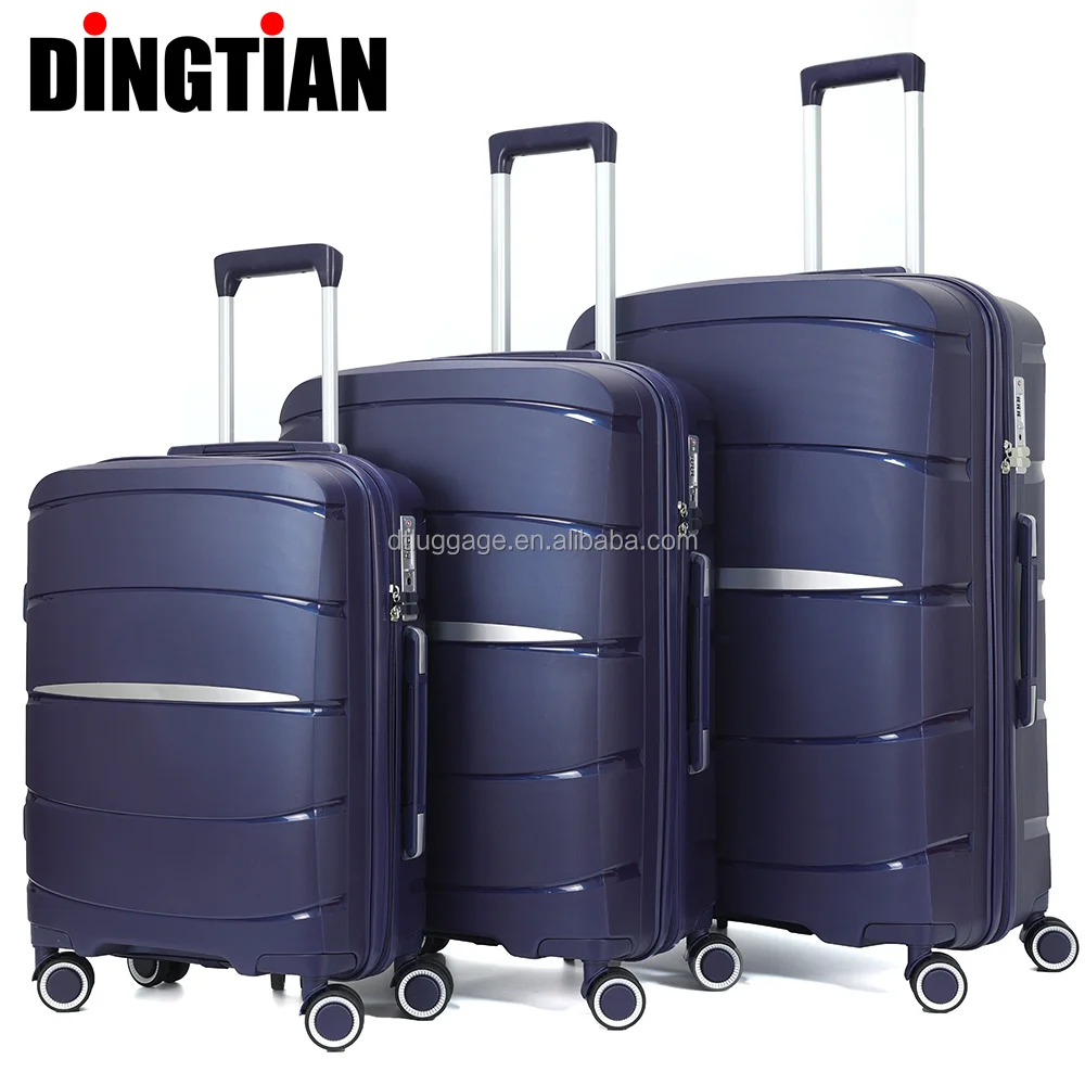 Wholesale New Design 3-Piece Set Aluminum Trolley Bag Customized Logo Black Spinner Luggage Latest PP Carry Suitcase for Travel