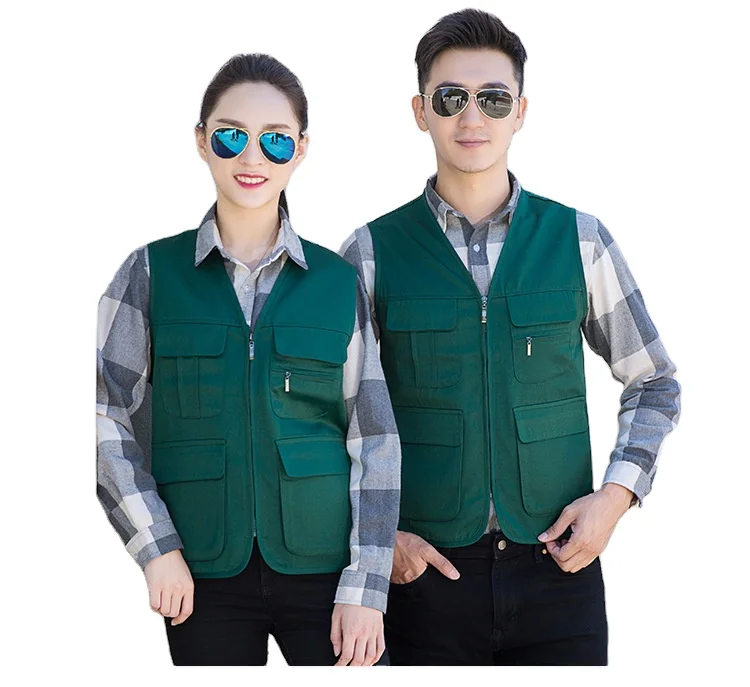 WHG9001 Wholesale Unisex  Multi Pockets Fishing Hunting Vests Outdoor Jackets Waistcoats Solid color zipper Custom logo