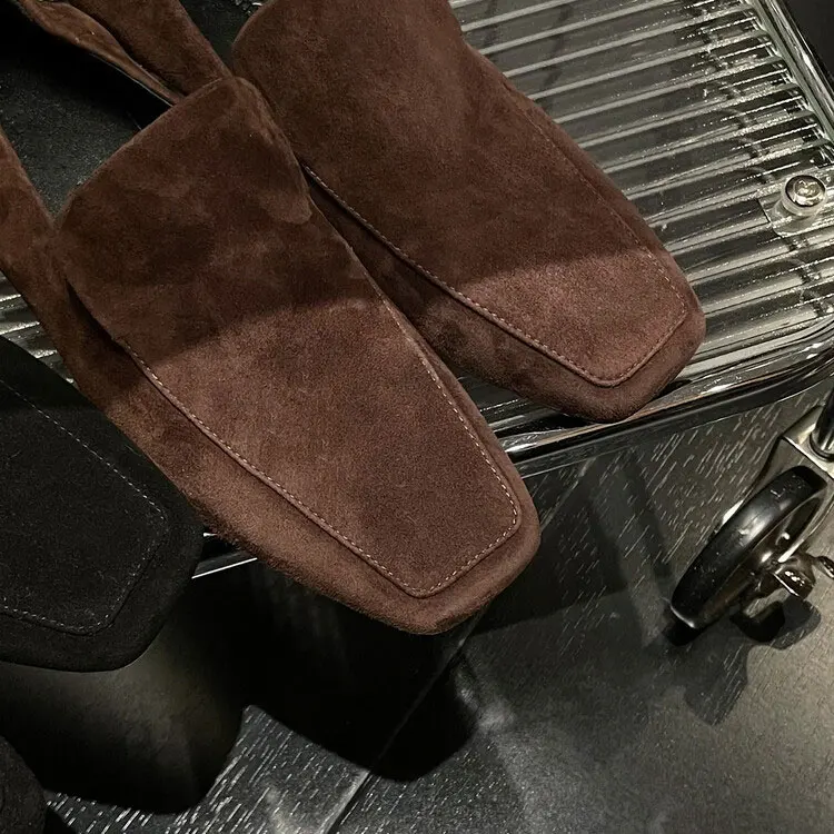 Xinzirain Custom Classic Casual Leather Black Brown Suede Leather Slip On Heel Women Flat Loafer Shoes For Ladies