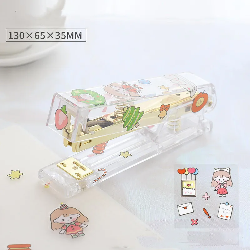 Ins Wind Rose Gold Transparent Stapler Office Labor Saving Binding Machine Diy Girl Heart Large Size Stapler